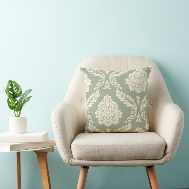 Rococo Damask Art I Cream on Green Kissen (Stuhl )