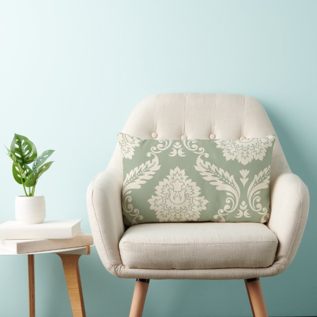 Rococo Damask Art I Cream on Green Lendenkissen (Stuhl )