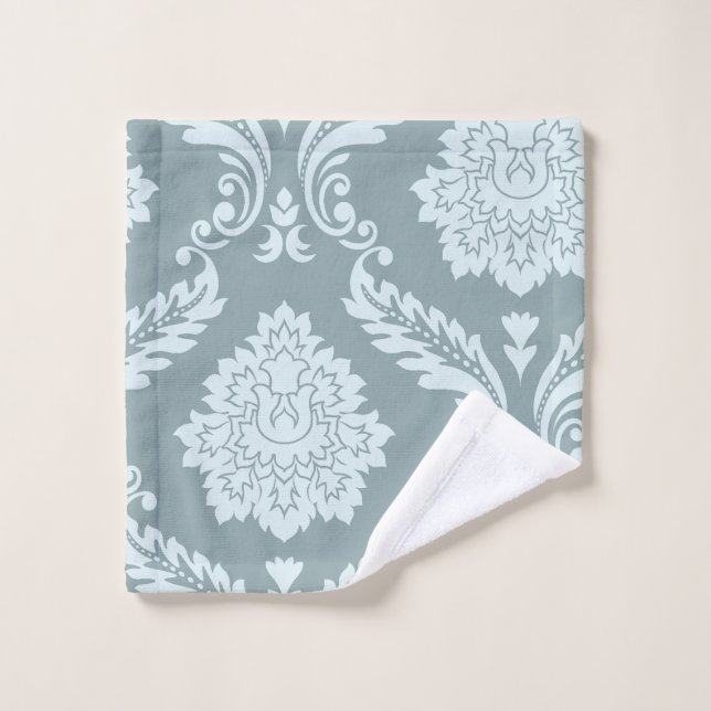 Rococo Damask Art I Duck Egg Blue+Teal Badhandtuch Set (Waschlappen)