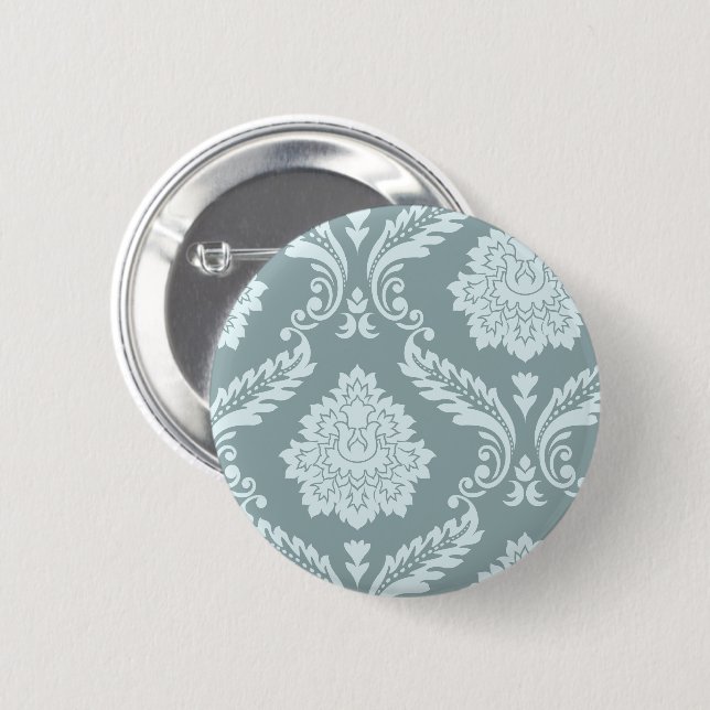 Rococo Damask Art I Duck Egg Blue+Teal Button (Vorne & Hinten)