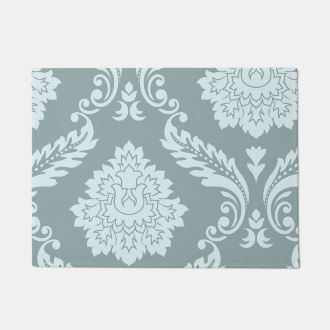 Rococo Damask Art I Duck Egg Blue+Teal Fußmatte (Vorderseite)