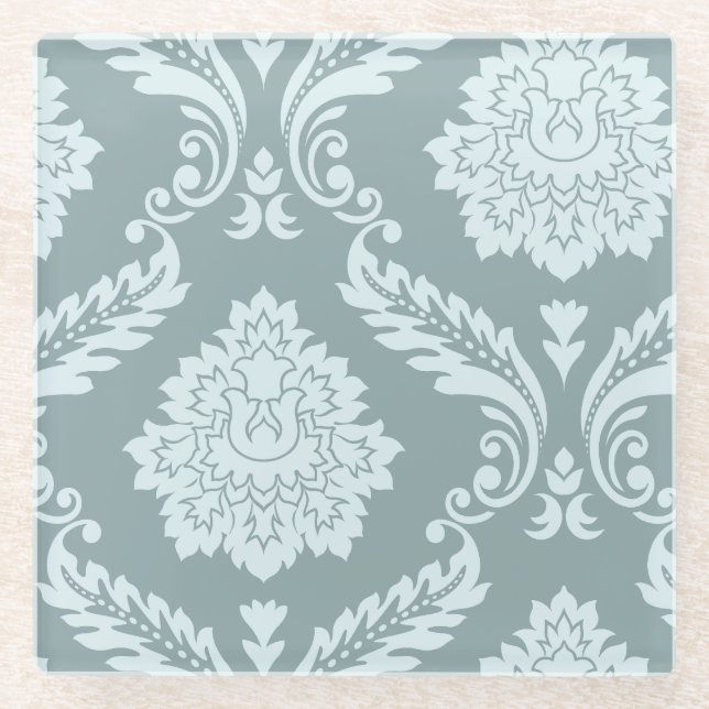 Rococo Damask Art I Duck Egg Blue+Teal Glasuntersetzer (Vorderseite)