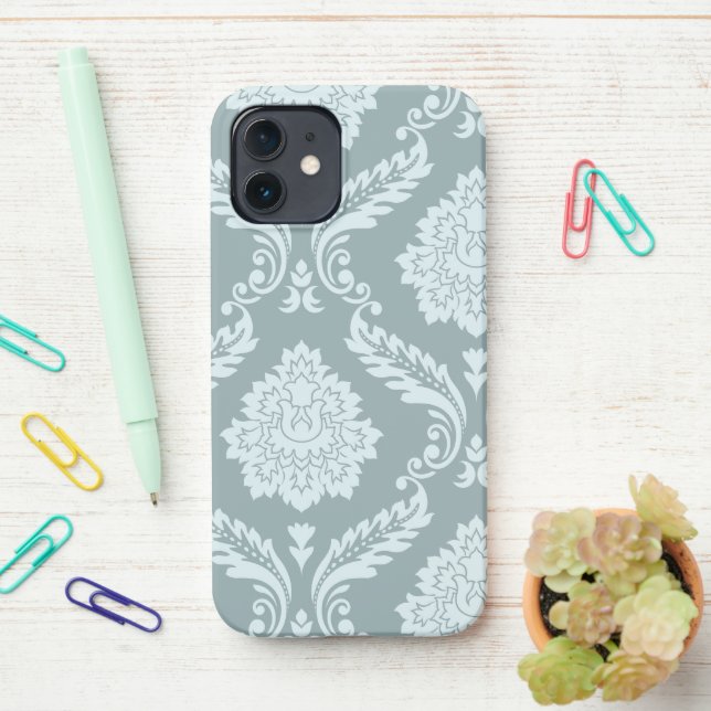 Rococo Damask Art I Duck Egg Blue+Teal iPhone 12 Hülle (Auf dem Schreibtisch)
