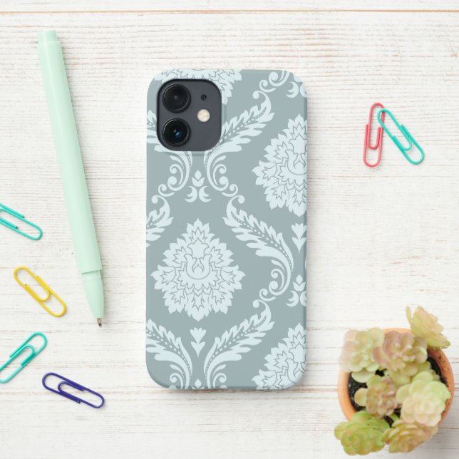 Rococo Damask Art I Duck Egg Blue+Teal iPhone 12 Mini Hülle (Auf dem Schreibtisch)