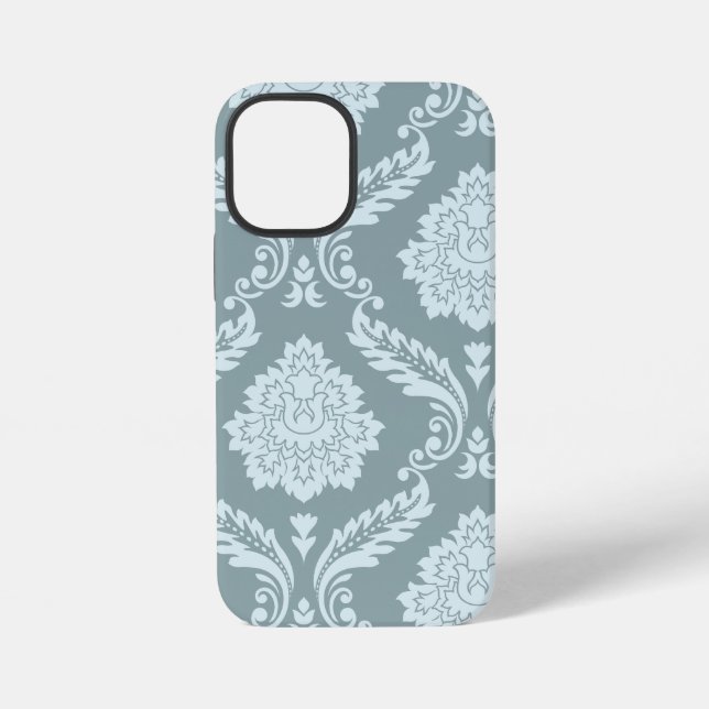 Rococo Damask Art I Duck Egg Blue+Teal iPhone 12 Mini Hülle (Rückseite)