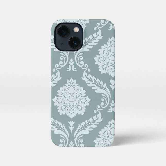 Rococo Damask Art I Duck Egg Blue+Teal iPhone 13 Mini Hülle (Rückseite)