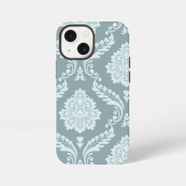 Rococo Damask Art I Duck Egg Blue+Teal iPhone 13 Mini Hülle (Rückseite)
