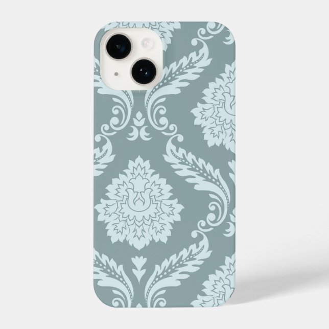 Rococo Damask Art I Duck Egg Blue+Teal iPhone 14 Hülle (Rückseite)