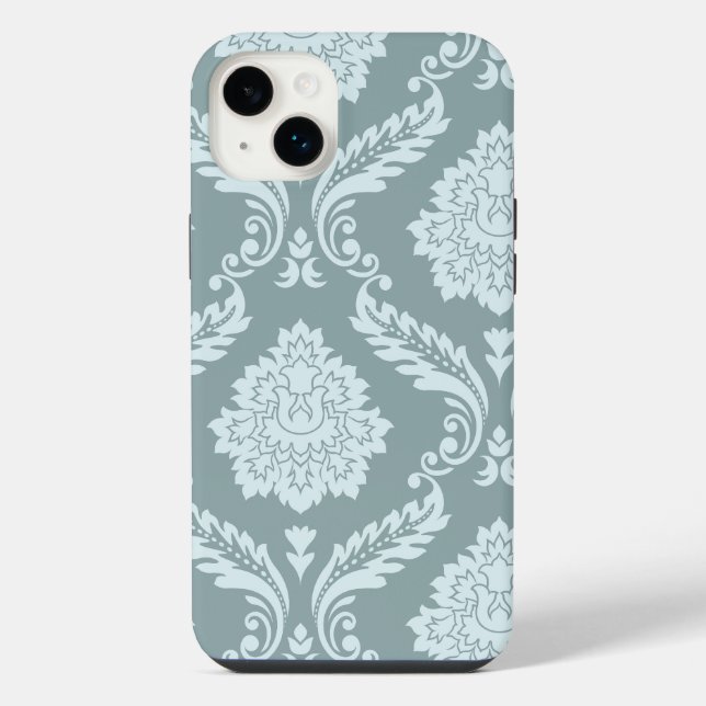 Rococo Damask Art I Duck Egg Blue+Teal iPhone 14 Plus Hülle (Rückseite)