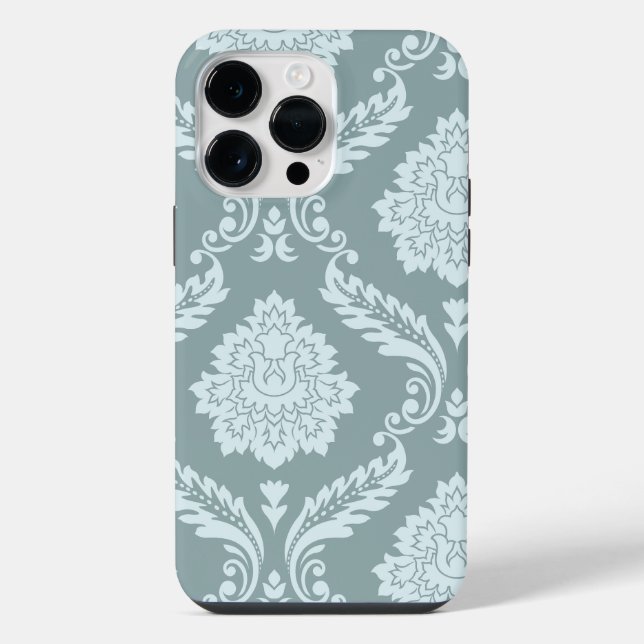 Rococo Damask Art I Duck Egg Blue+Teal iPhone 14 Pro Max Hülle (Rückseite)