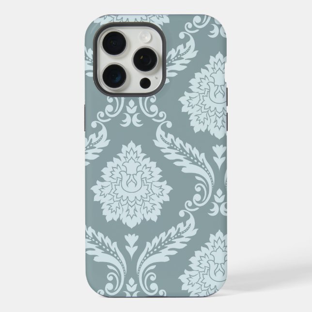 Rococo Damask Art I Duck Egg Blue+Teal iPhone 15 Pro Max Hülle (Rückseite)