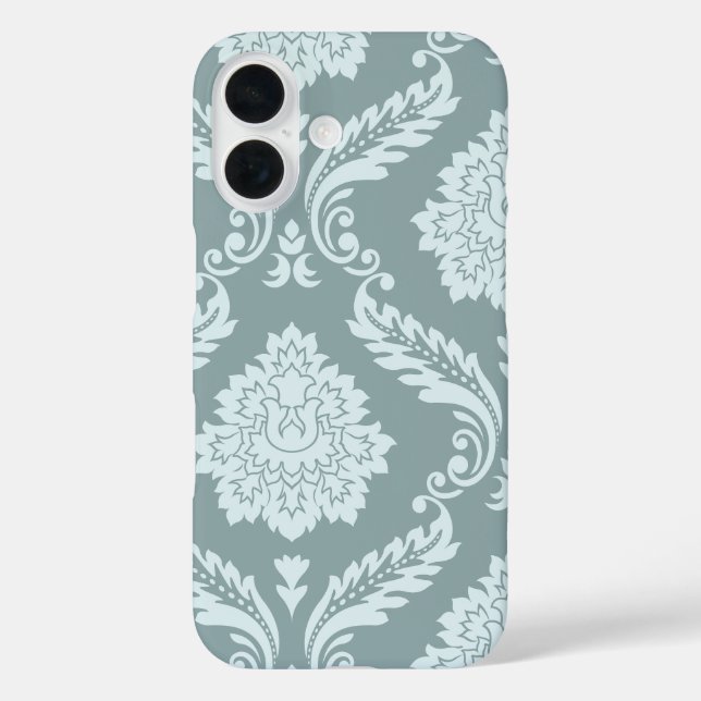 Rococo Damask Art I Duck Egg Blue+Teal iPhone 16 Hülle (Rückseite)