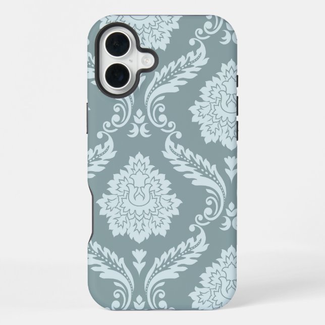 Rococo Damask Art I Duck Egg Blue+Teal iPhone 16 Plus Hülle (Rückseite)