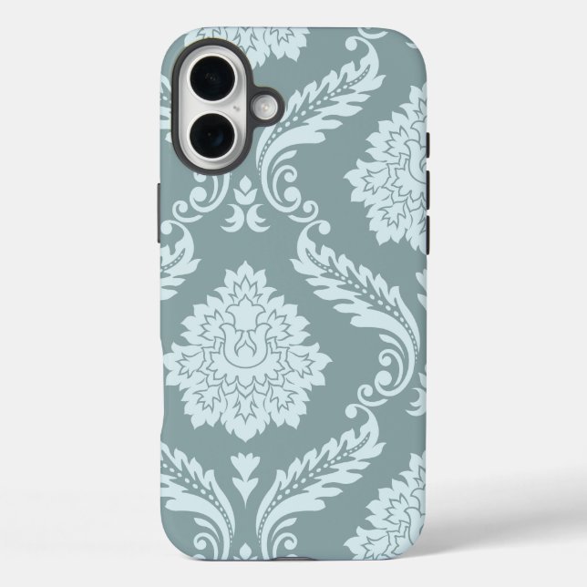 Rococo Damask Art I Duck Egg Blue+Teal iPhone 16 Plus Hülle (Rückseite)
