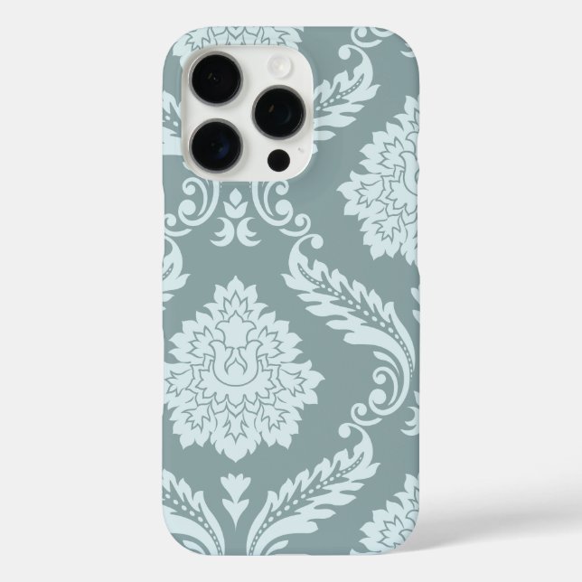 Rococo Damask Art I Duck Egg Blue+Teal iPhone 16 Pro Hülle (Rückseite)