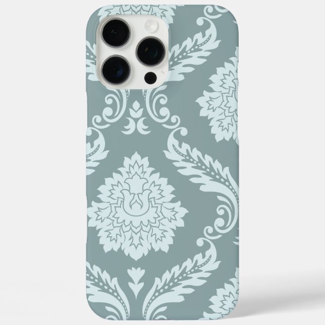 Rococo Damask Art I Duck Egg Blue+Teal iPhone 16 Pro Max Hülle (Rückseite)