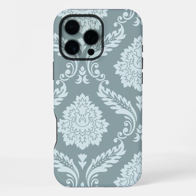 Rococo Damask Art I Duck Egg Blue+Teal iPhone 16 Pro Max Hülle (Rückseite)