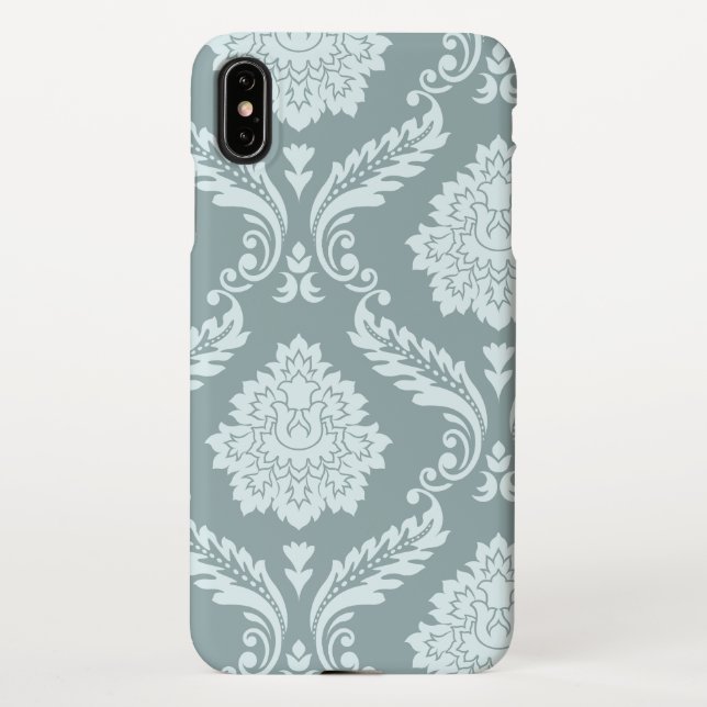 Rococo Damask Art I Duck Egg Blue+Teal iPhone Hülle (Rückseite)
