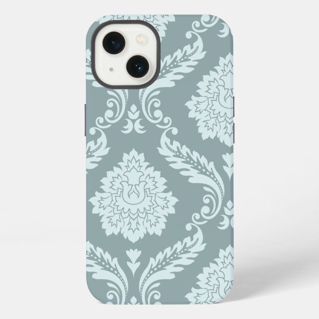 Rococo Damask Art I Duck Egg Blue+Teal iPhone Hülle (Rückseite)