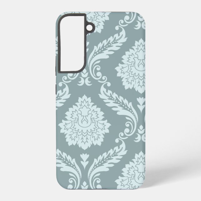 Rococo Damask Art I Duck Egg Blue+Teal Samsung Galaxy Hülle (Rückseite)