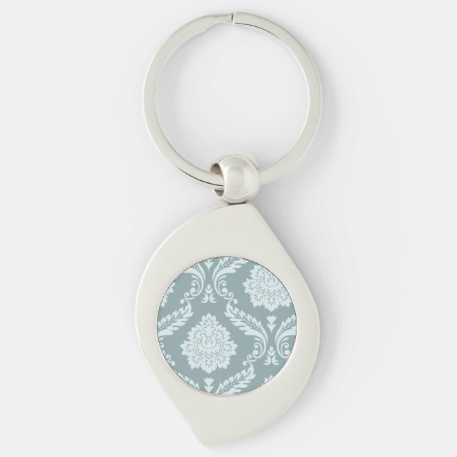 Rococo Damask Art I Duck Egg Blue+Teal Schlüsselanhänger (Vorderseite)
