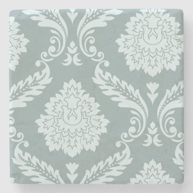 Rococo Damask Art I Duck Egg Blue+Teal Steinuntersetzer (Vorderseite)