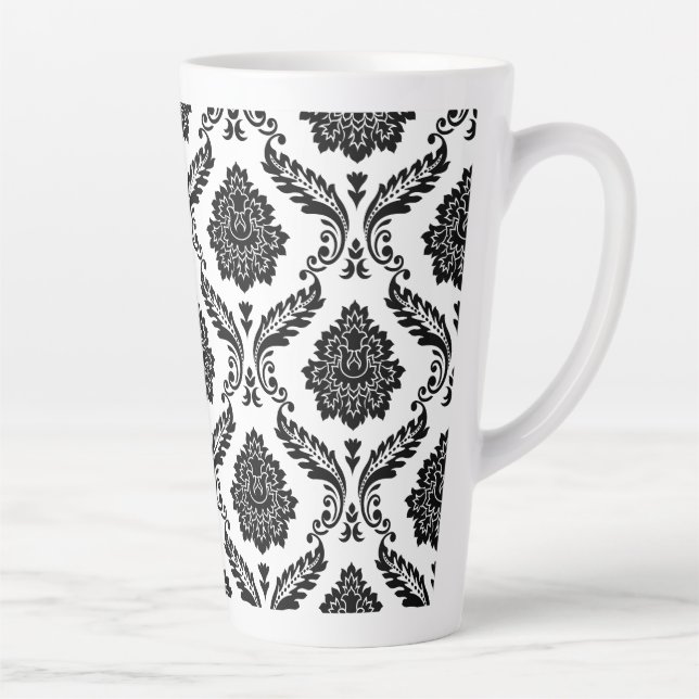 Rococo Damask Big Pattern Black on White Milchtasse (Rechts)