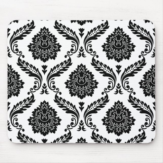Rococo Damask Big Pattern Black on White Mousepad (Vorne)