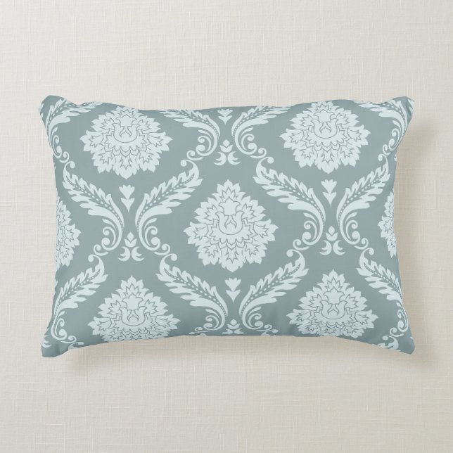 Rococo Damask Big Pattern Duck Egg Blue+Teal Dekokissen (Vorderseite)