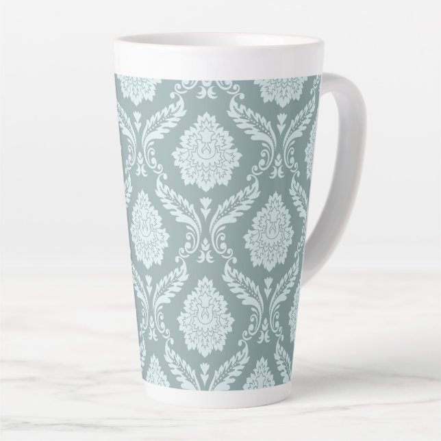 Rococo Damask Big Pattern Duck Egg Blue+Teal Milchtasse (Rechte Ecke)