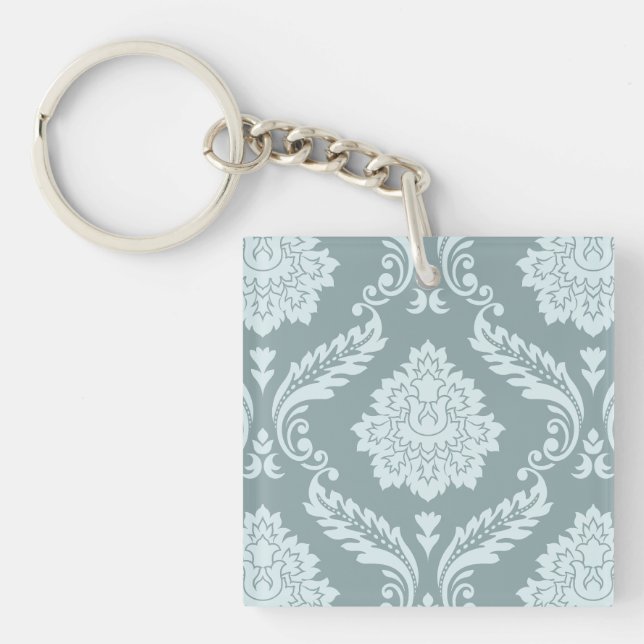 Rococo Damask Big Pattern Duck Egg Blue+Teal Schlüsselanhänger (Vorderseite)