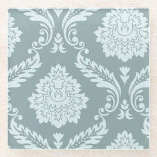 Rococo-Damask-Kunst I Enteneibl Blau+Türkis Glasuntersetzer