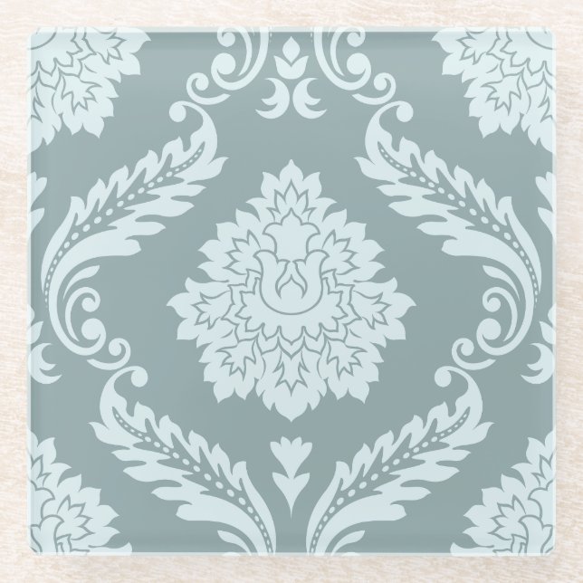 Rococo Damask Lg Pattern Duck Egg Blue+Teal Glasuntersetzer (Vorderseite)