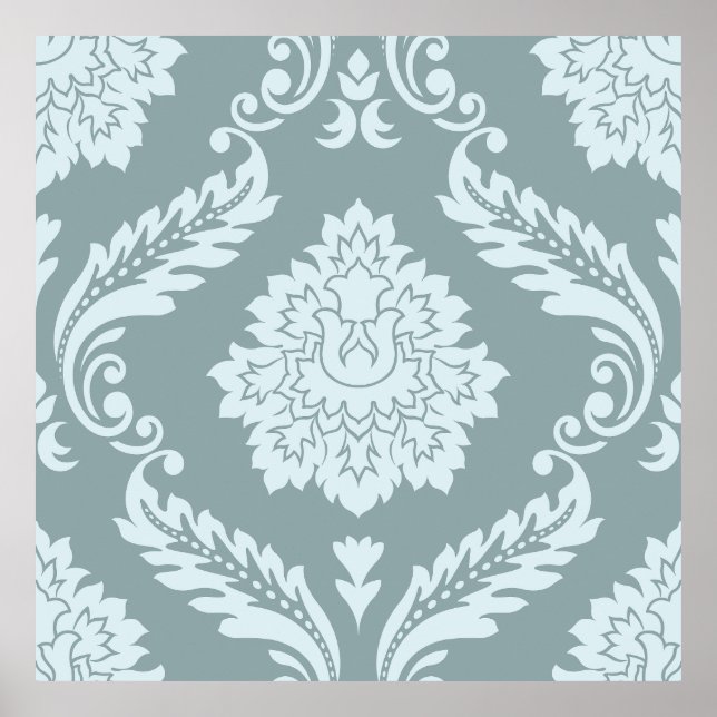 Rococo Damask Lg Pattern Duck Egg Blue+Teal Poster (Vorne)