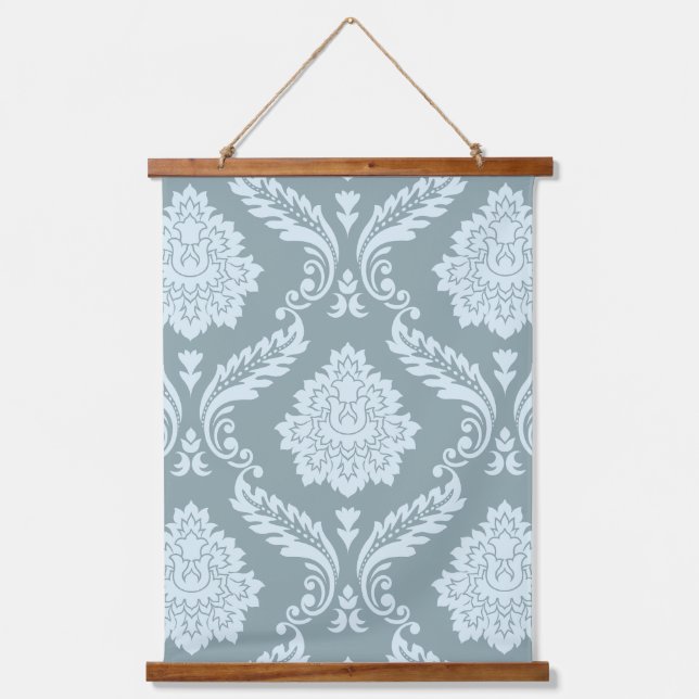 Rococo Damask Lg Pattern Duck Egg Blue+Teal Wandteppich Mit Holzrahmen (Vorderseite)