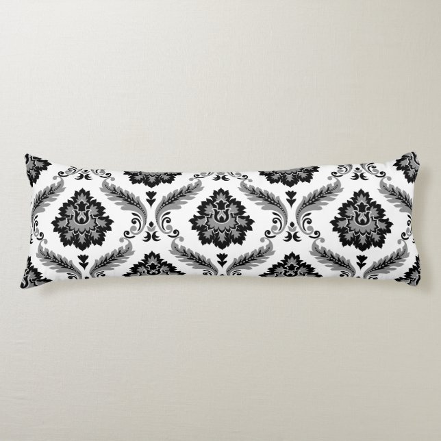 Rococo Damask Lg Pattern Grey Black White Seitenschläferkissen (Vorderseite)