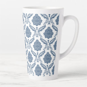 Rococo-Damask-Muster Blau auf Weiß Milchtasse