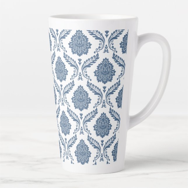 Rococo-Damask-Muster Blau auf Weiß Milchtasse (Rechts)