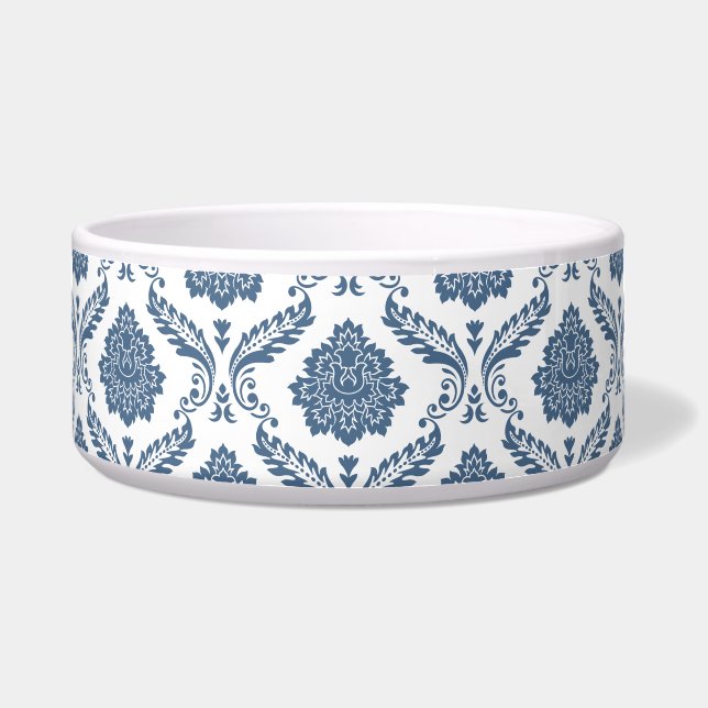 Rococo-Damask-Muster Blau auf Weiß Napf (Vorderseite)