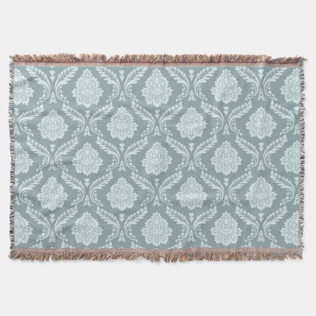 Rococo-Damask-Muster Enteneiblau+Türkis Decke (Vorderseite)