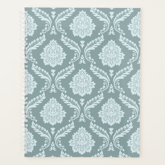 Rococo-Damask-Muster Enteneiblau+Türkis Planer (Vorderseite)
