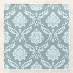 Rococo-Damask-Muster Enteneierblau+Türkis Glasuntersetzer