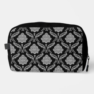 Rococo-Damask-Muster Grau auf Schwarz Waschbeutel