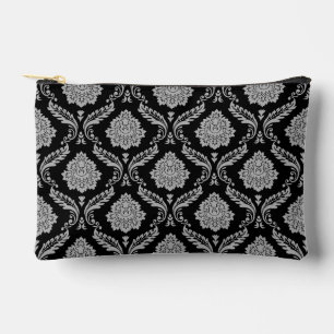 Rococo-Damask-Muster Grau auf Schwarz Zubehörtasche