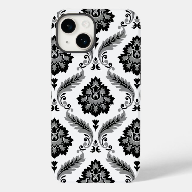 Rococo-Damask-Muster Grau Schwarz Weiß Case-Mate iPhone 14 Hülle (Rückseite)