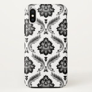 Rococo-Damask-Muster Grau Schwarz Weiß Case-Mate iPhone Hülle