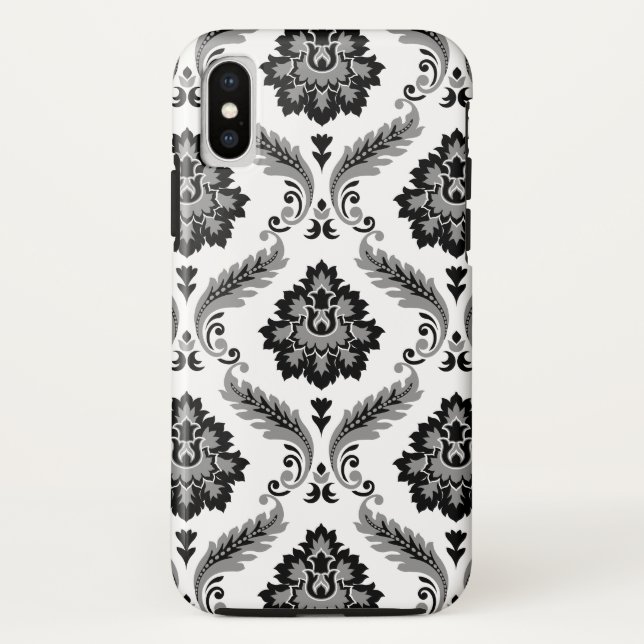 Rococo-Damask-Muster Grau Schwarz Weiß Case-Mate iPhone Hülle (Rückseite)