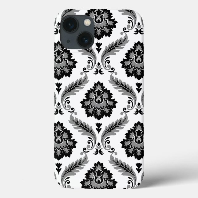Rococo-Damask-Muster Grau Schwarz Weiß Case-Mate iPhone Hülle (Rückseite)