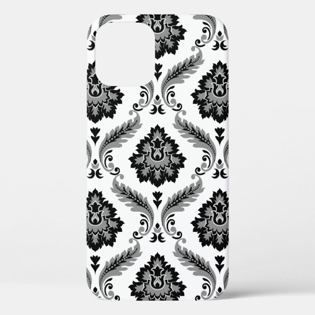 Rococo-Damask-Muster Grau Schwarz Weiß Case-Mate iPhone Hülle (Rückseite)