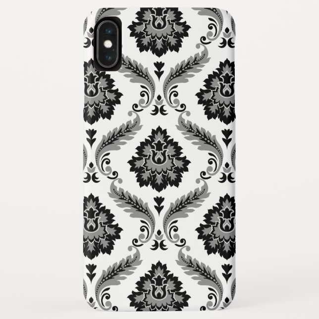 Rococo-Damask-Muster Grau Schwarz Weiß Case-Mate iPhone Hülle (Rückseite)